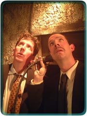 HELLO AGAIN: Leonard Kelly and Charlie Delmarcelle 
take a call in Vagabond's <i>The Dumbwaiter</i>.  